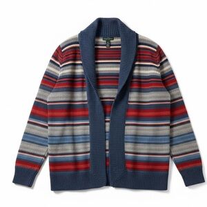 Lauren Ralph Lauren Southwestern Aztec Shawl Collar Cardigan Blue Red Gray Large